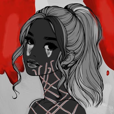 realistic girl with a ponytail on her hair and lips