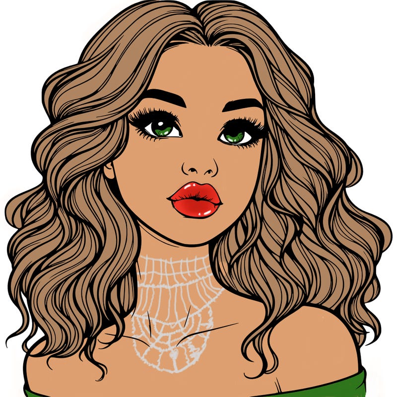 realistic girl with wavy hair and lips