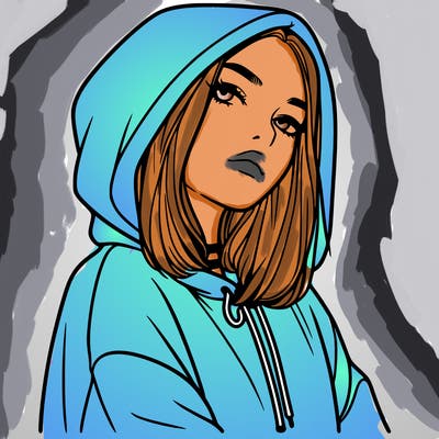 a realistic girl in a hoodie