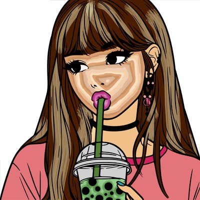 aesthetic realistic girl drinking boba