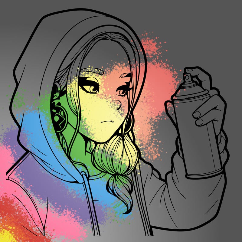 a realistic girl, spray painting