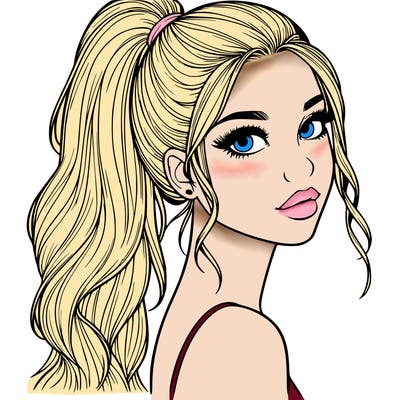 realistic pretty girl with high pony tail