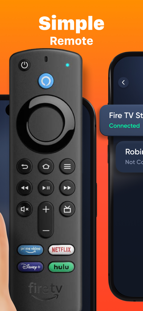 Firestick・Fire TV Remote Stick - Firestick remote app interface on an iPhone next to a physical Fire TV remote