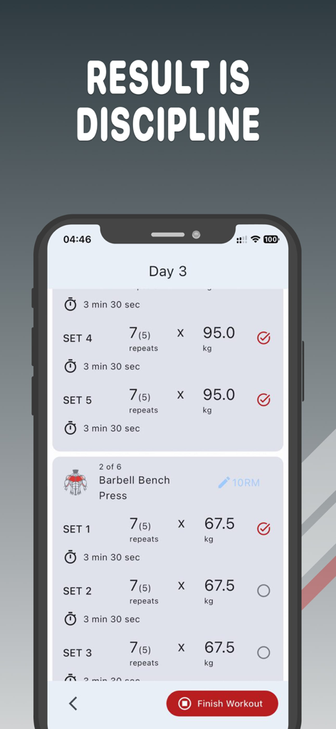 SMART IRON Gym Workout Routine - SMART IRON app interface for tracking weightlifting sets and rest timers during a gym session