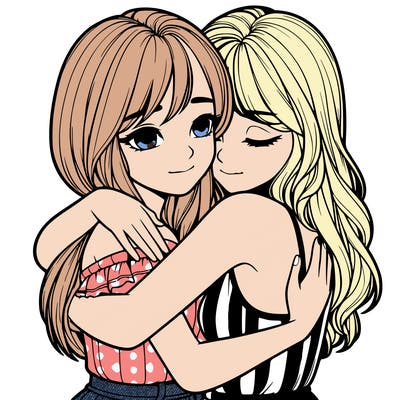 realistic girls hugging