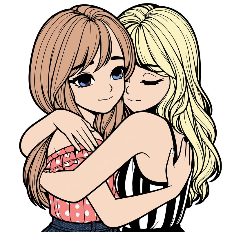 realistic girls hugging