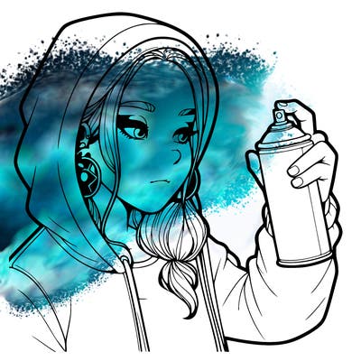 a realistic girl, spray painting