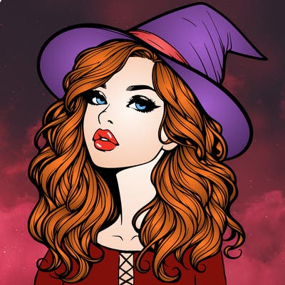 realistic witch girl with wavy hair and lips