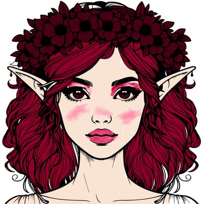 realistic female elf with flower crown