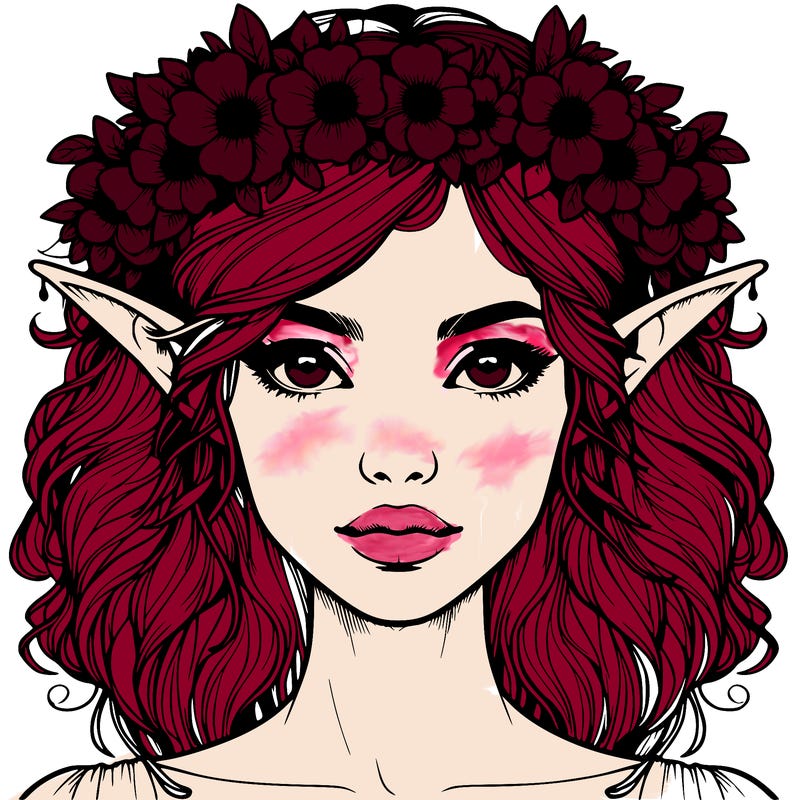 realistic female elf with flower crown