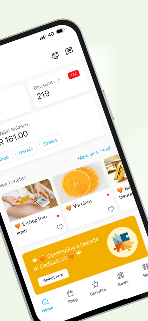 MELP.com - MELP app home screen showing employee wallet balance benefits marketplace and recognition banner
