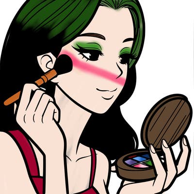 little girl putting on makeup