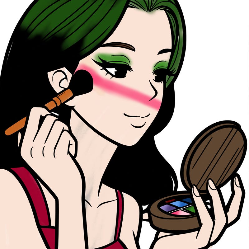 little girl putting on makeup