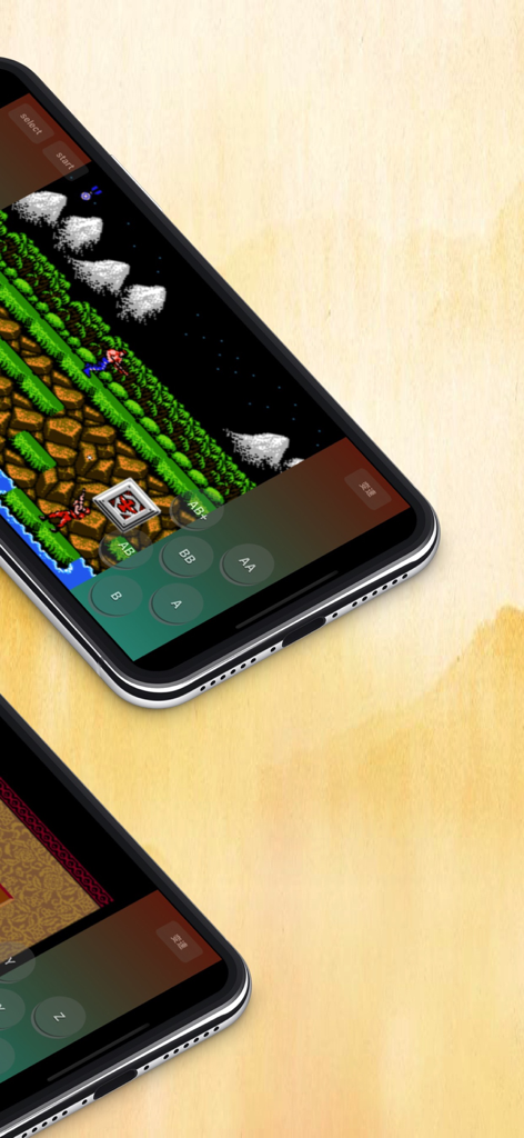 All-In-One Emulator-GBA NES MD - iPhone screen displaying a classic retro action game being played with on-screen emulator controls