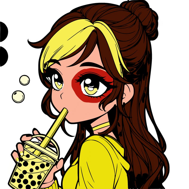 a realistic girl drinking boba