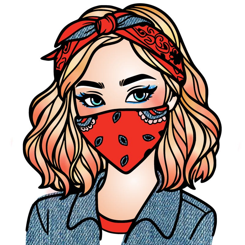 woman with bandana around face