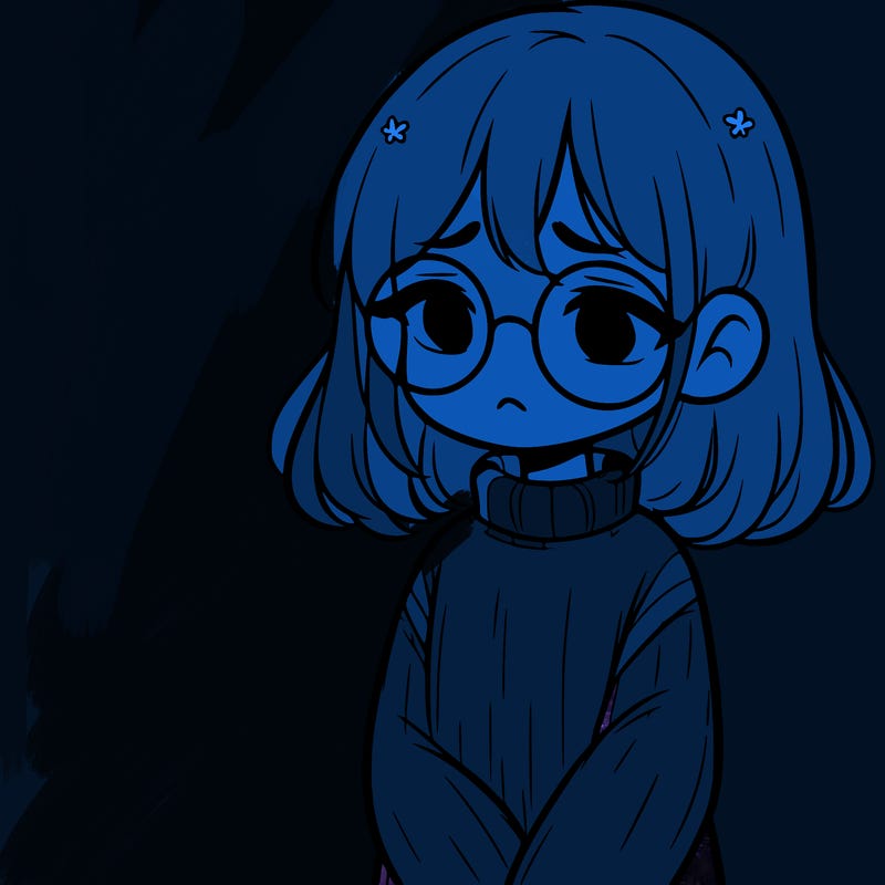 sad girl with glasses in a sweater