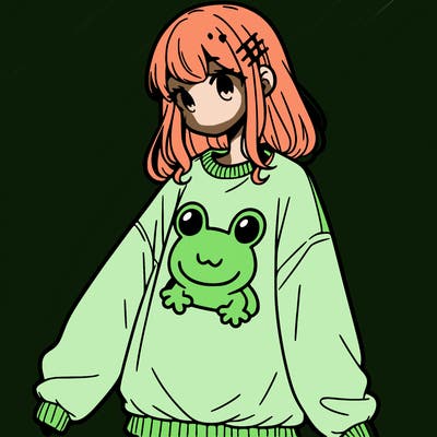 girl wearing frogging sweatshirt