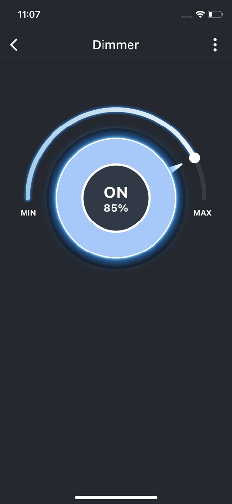 PIXIE PLUS - PIXIE PLUS app interface showing a smart dimmer set to 85 percent brightness