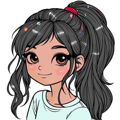 realistic girl with ponytail