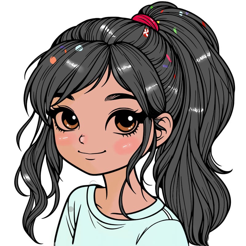 realistic girl with ponytail