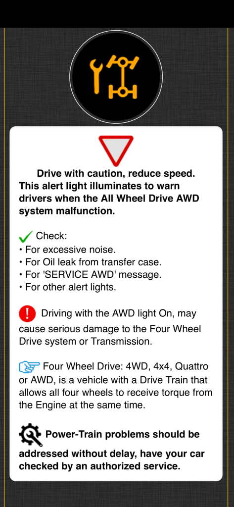 Land Rover Warning Lights Info - Detaillierte Informationen zur Warnleuchte für Fehlfunktionen des Allradantriebssystems (AWD) von Land Rover