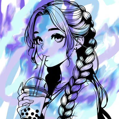 realistic girl with braided hair drinking boba