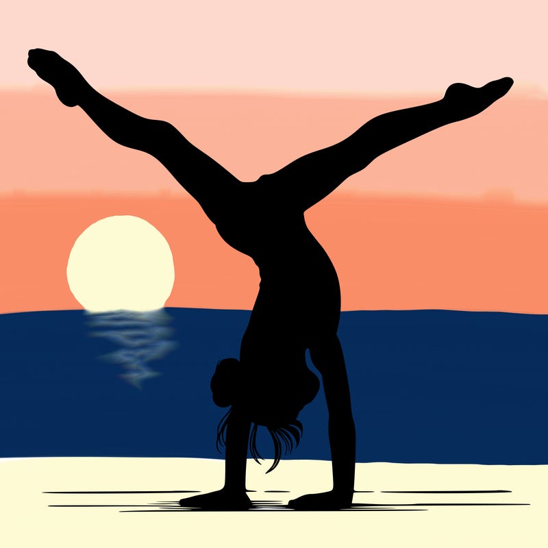 realistic gymnastic hand stand girl in four splits