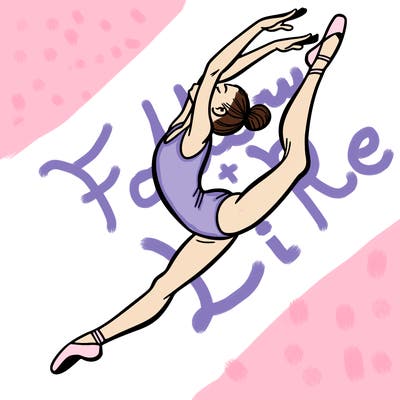 gymnast doing a leap in a leotard with a bent back leg