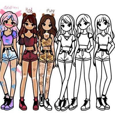 a group of girls wearing crop tops and shorts