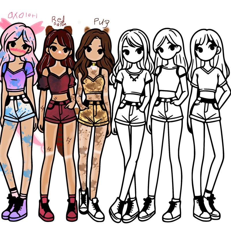 a group of girls wearing crop tops and shorts