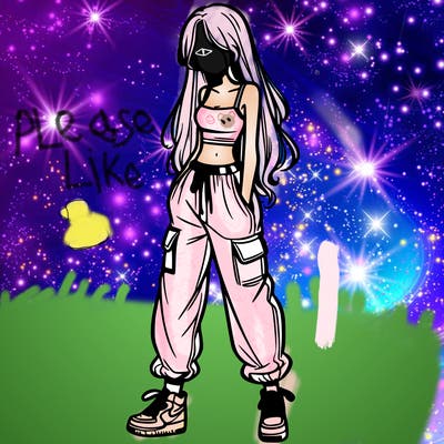 girl in baggy pants crop top and long hair