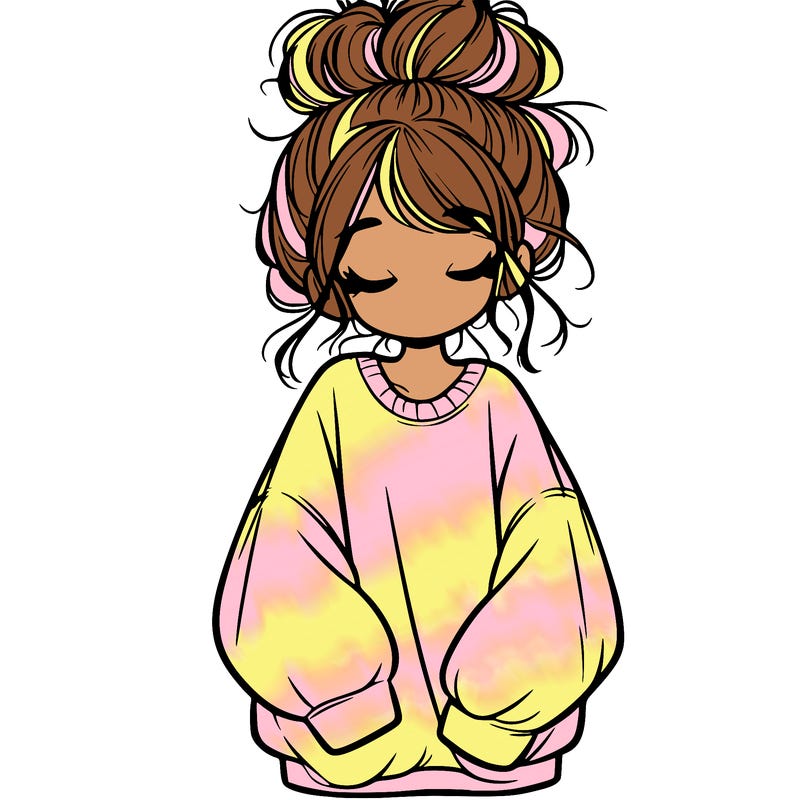 girl with baggy sweatshirt and messy bun