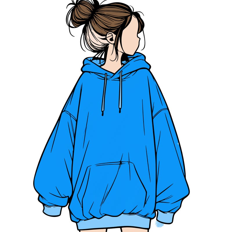 realistic girl with a oversized sweatshirt on and a bun