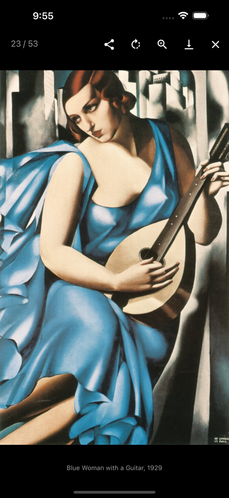 Modern Paintings Vol.3 - Tamara de Lempicka painting Blue Woman with a Guitar in the Modern Paintings app