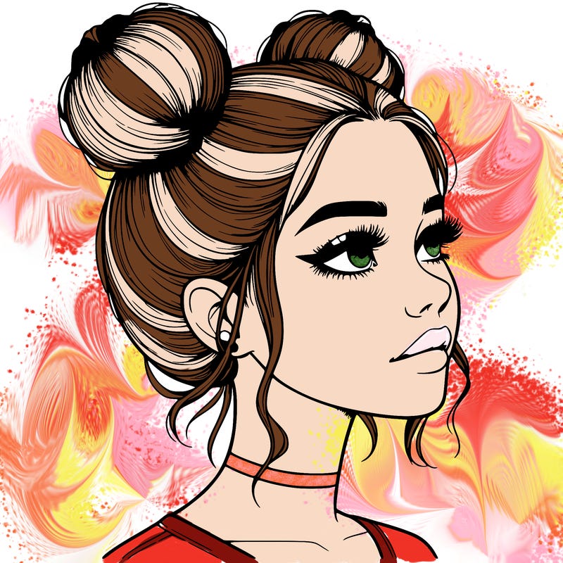 realistic girl with buns on the top of her head