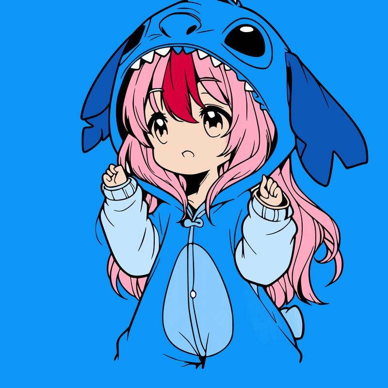 anime girl in a stitch onsie