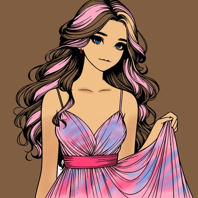 realistic girl in flowy silky prom dress
