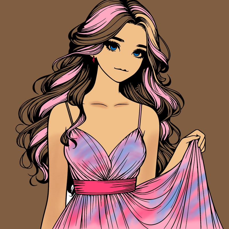 realistic girl in flowy silky prom dress