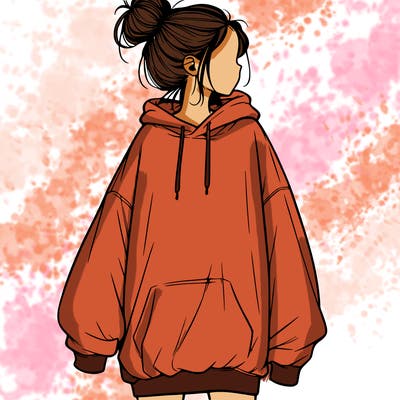 realistic girl with a oversized sweatshirt on and a bun