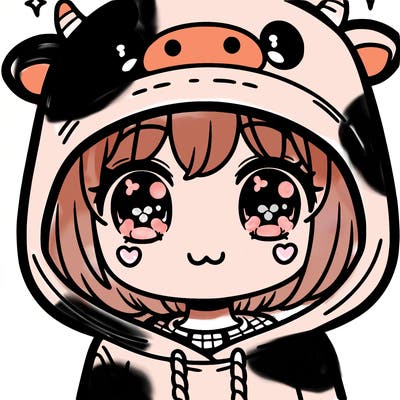 kawaii girl with cow hoodie