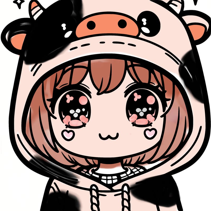 kawaii girl with cow hoodie