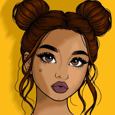 realistic girl with two buns on her hair and lips
