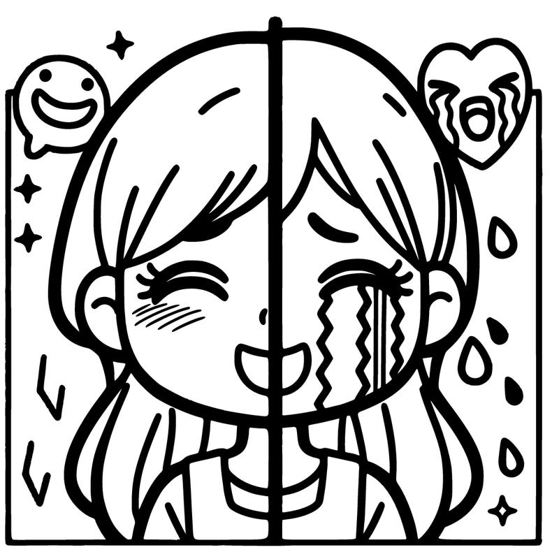 a girl that is smiling on one side and crying on another