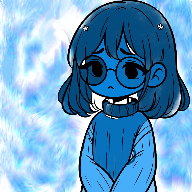 sad girl with glasses in a sweater