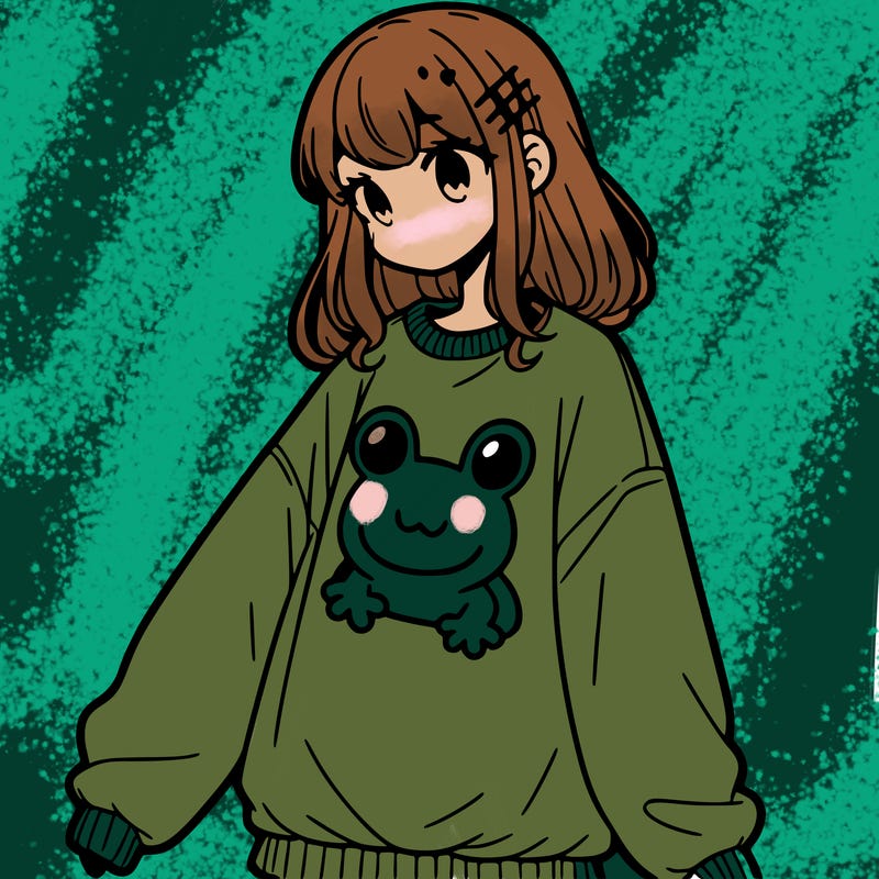 girl wearing frogging sweatshirt