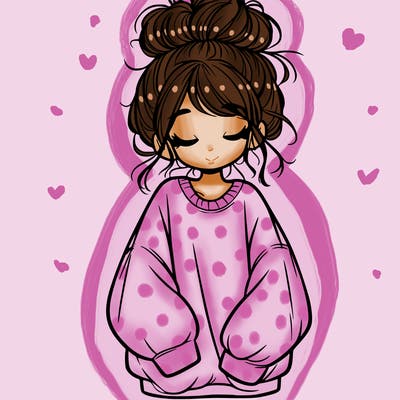 girl with baggy sweatshirt and messy bun