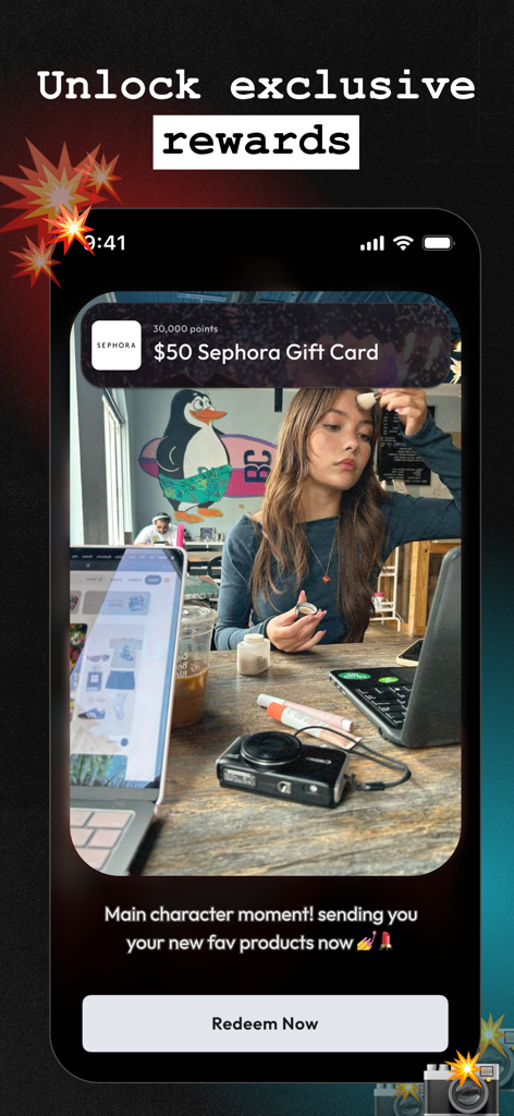 Hyper Challenges - Interface de l'application Hyper Challenges affichant des récompenses exclusives comme une carte cadeau Sephora
