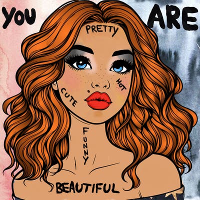 realistic girl with wavy hair and lips