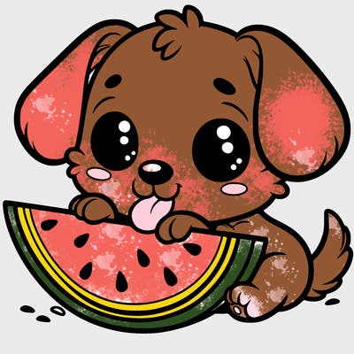 puppy eating watermelon